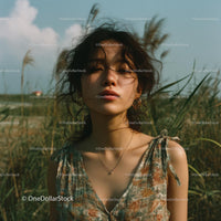 Woman in Sunlit Field During Golden Hour