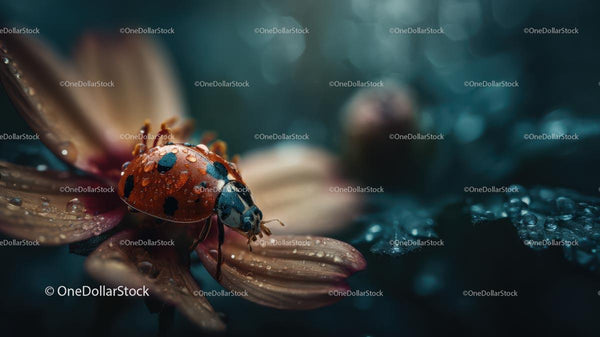 Macro View of Ladybug on a Dew-Kissed Flower