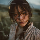 Serene Portrait of a Young Woman in a Breezy Landscape