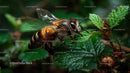 Close-Up of Honey Bee on Green Leaves