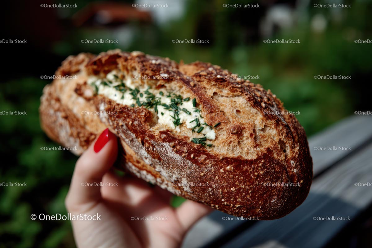 Rustic Sourdough Bread with Herb Butter Spread