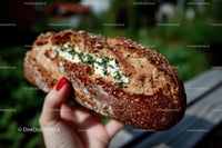 Rustic Sourdough Bread with Herb Butter Spread