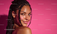 Smiling Woman with Braided Hair on Pink Background