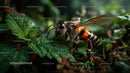 Macro Shot of Honeybee on Lush Green Leaves