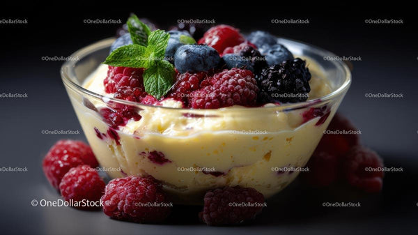 Delicious Berry Dessert with Fresh Mint Leaves