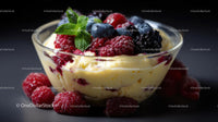 Mixed Berries and Mango in Creamy Yogurt with Mint