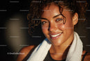Smiling Woman with Towel After Workout in Sunlight