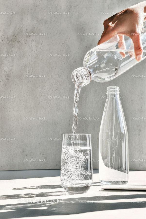 Pouring Water into Glass in Bright Sunlight