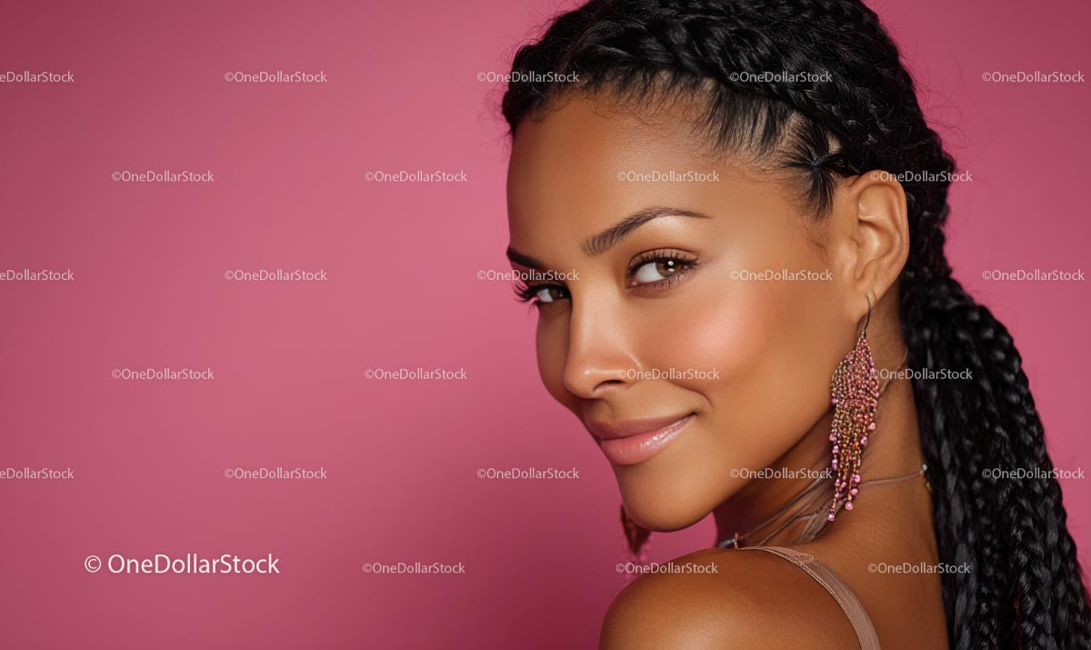 Beaming Lady in Braids on a Blush Pink Canvas