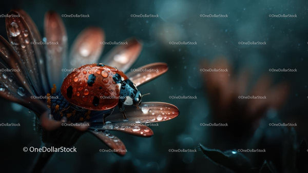 Ladybug Resting on a Dew-Kissed Flower Petal