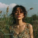 Young Woman with Bohemian Style Hair in Sunny Field
