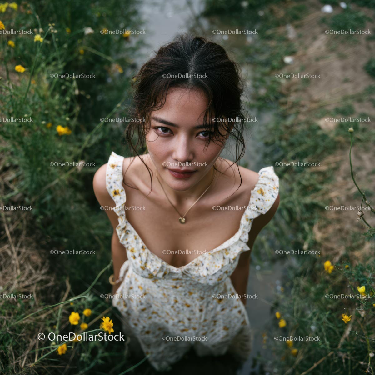 Woman in Floral Dress Among Yellow Wildflowers