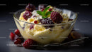 Creamy Dessert with Fresh Raspberries and Mint