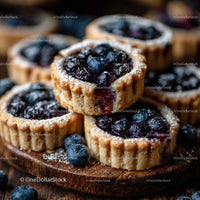 Delicious Blueberry Tarts on Rustic Wooden Board