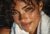 Close-Up Portrait of a Smiling Woman with Freckles