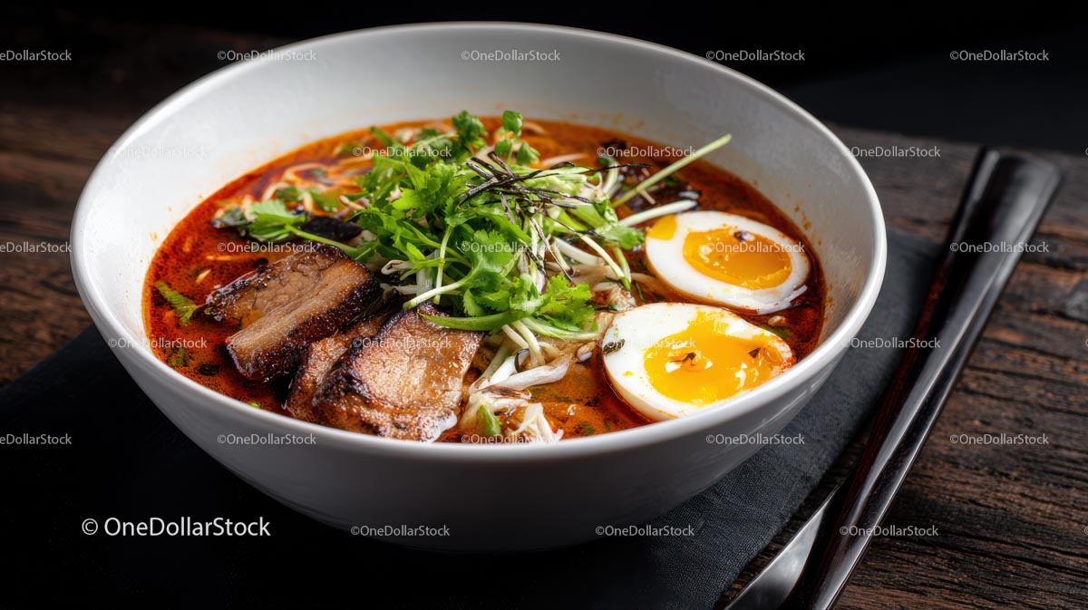 Spicy Ramen Bowl with Pork Belly and Boiled Eggs