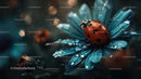 Ladybug Resting on Blue Flower with Water Droplets