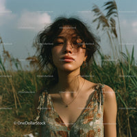 Serene Young Woman with Windswept Hair in Nature