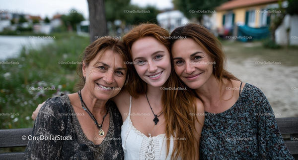 Joyful Portrait of Three Generations of Women Outdoors