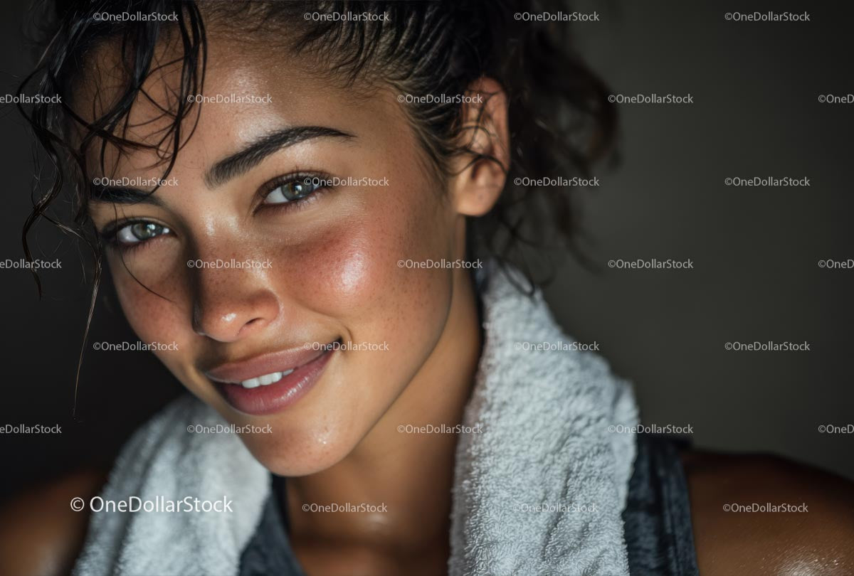 Smiling Woman with Natural Beauty and Towel