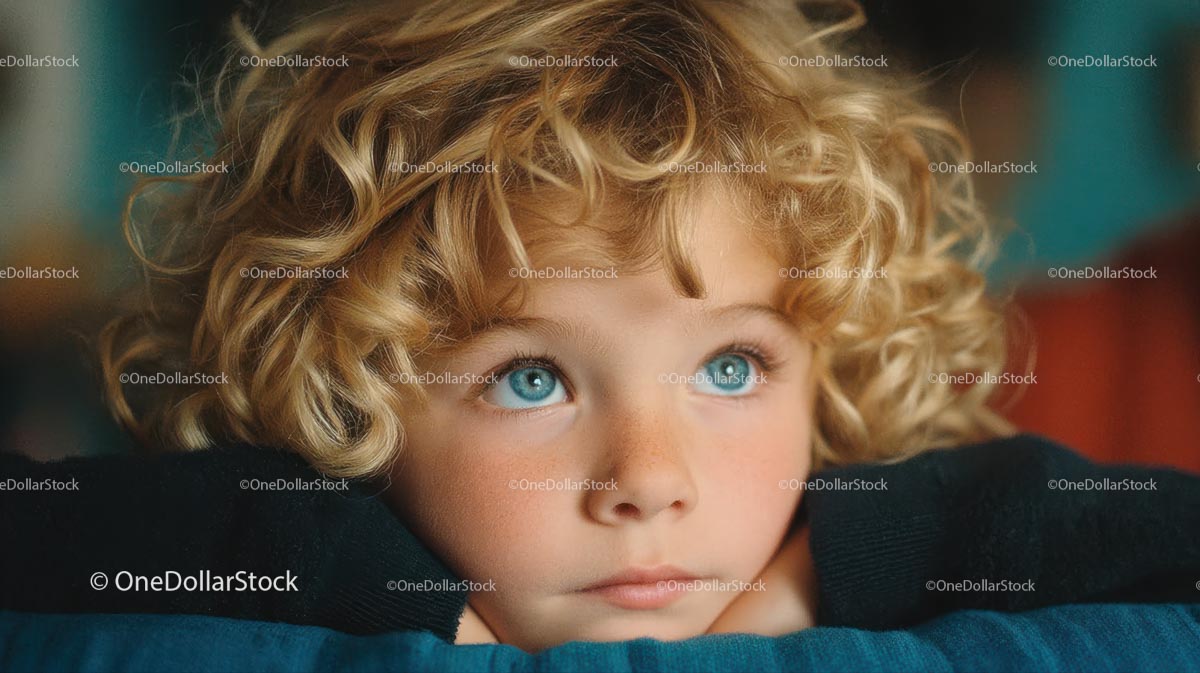 Adorable Child with Curly Blonde Hair and Blue Eyes