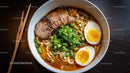 Gourmet Japanese Ramen Bowl with Pork and Egg