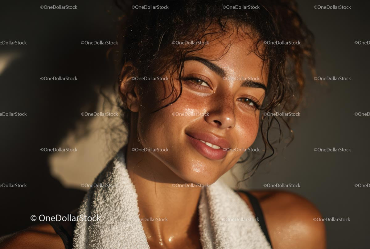 Smiling Woman with Towel Relaxing Post Workout
