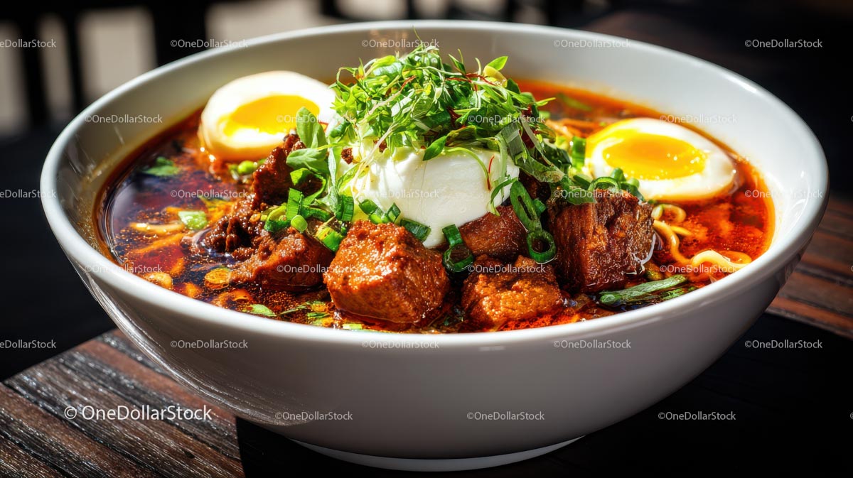 Spicy Pork Ramen with Eggs and Green Onions