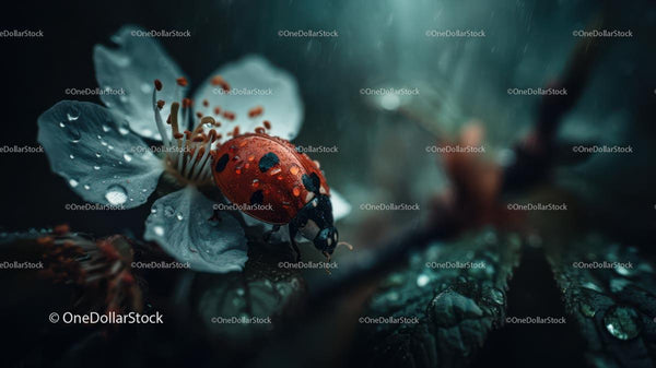 Ladybug Resting on a Dew-Covered Bloom