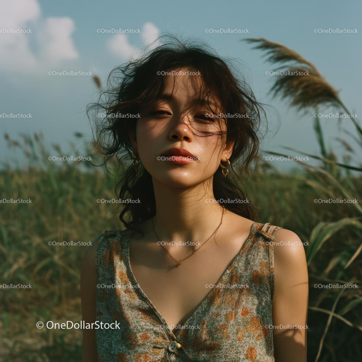 Serene Woman Standing in a Sunlit Field