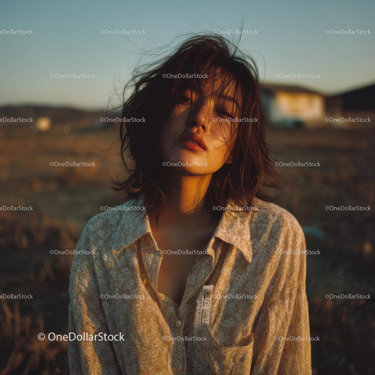 Woman in Sunset with Bohemian Style Shirt