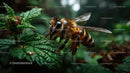 Honeybee in Action on Green Leaf Close-Up