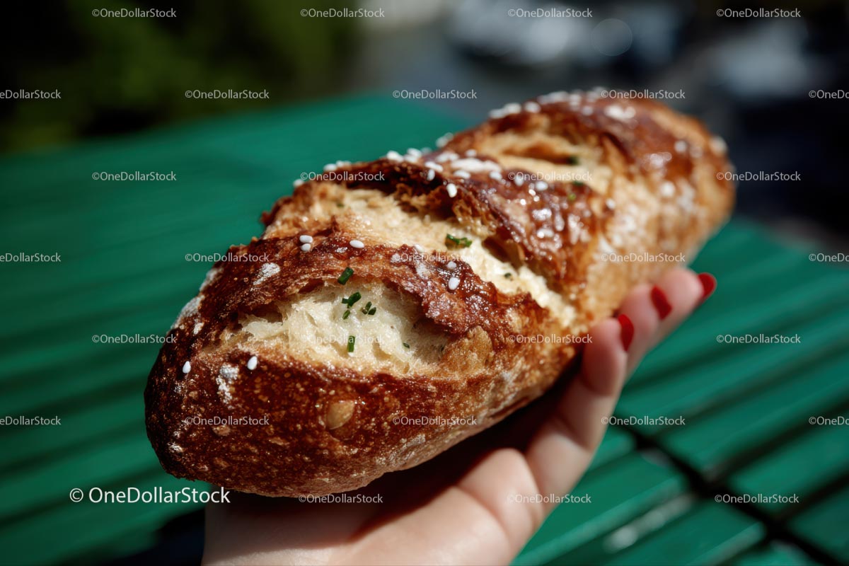 Crispy Whole Grain Baguette in Hand Outdoors