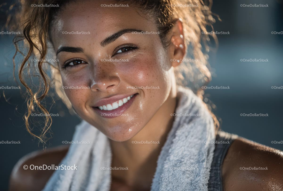 Smiling Woman Relaxing After Intense Workout Session