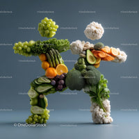 Creative Fruit and Vegetable Sculpture in Dynamic Pose