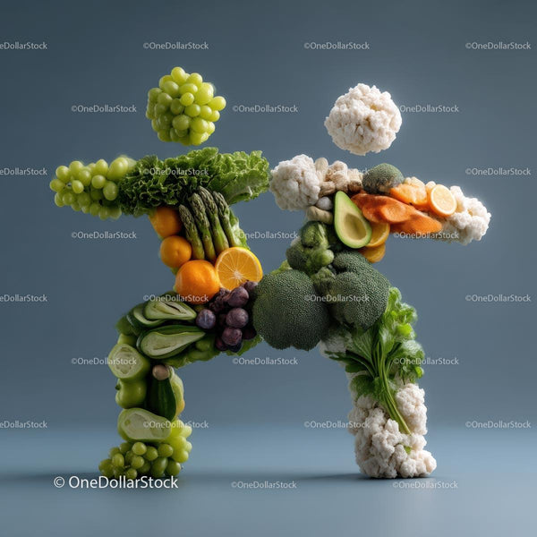 Creative Fruit and Vegetable Sculpture in Dynamic Pose