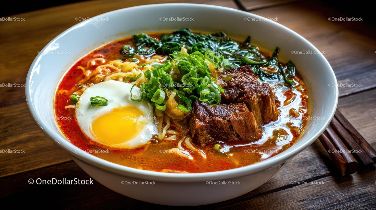 Spicy Ramen Bowl with Pork Belly and Boiled Eggs