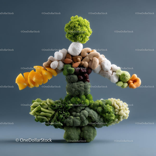 Creative Vegetable and Nut Sculpture on Blue Background
