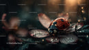 Ladybug on Dew-Kissed Petals in Morning Light