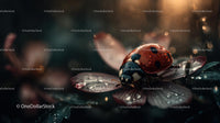 Ladybug on Dew-Kissed Petals in Morning Light