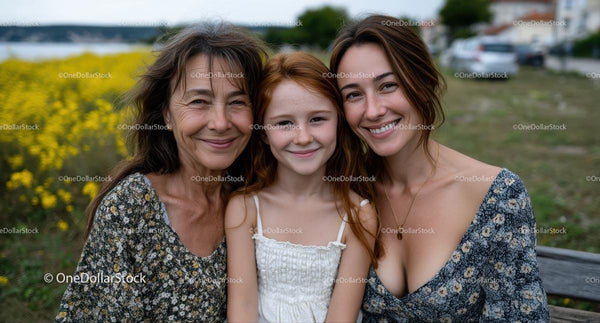 Three Generations of Women Smiling Outdoors