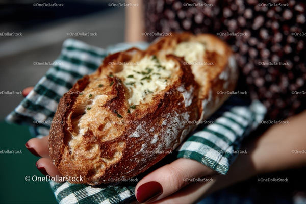 Artisanal Loaf with Golden Crust and Fresh Herbs