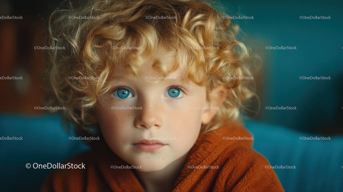 Curly-Haired Child with Captivating Blue Eyes