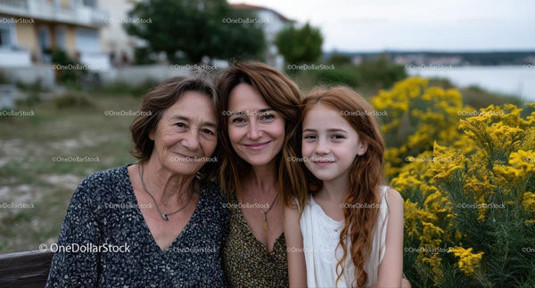 Three Generations Smiling in Harmony Among Yellow Flowers