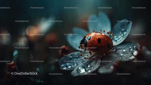 Ladybug Resting on a Dew-Kissed Flower Petal