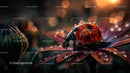 Ladybug on Dew-Kissed Flower Petals