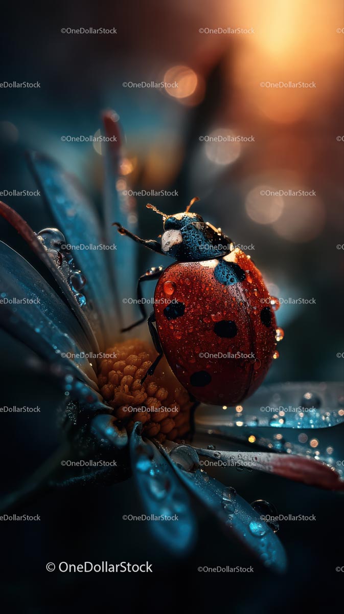 Ladybug Resting on Dew-Kissed Flower Petal (28 Images)