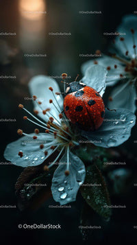 Ladybug Resting on Dew-kissed Blossoms