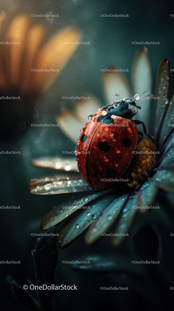 Ladybug Resting on Dew-Kissed Daisy