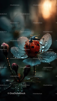 Ladybug Resting on Dew-Kissed Petals in Morning Light